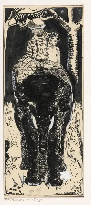 Man en kind op een olifant