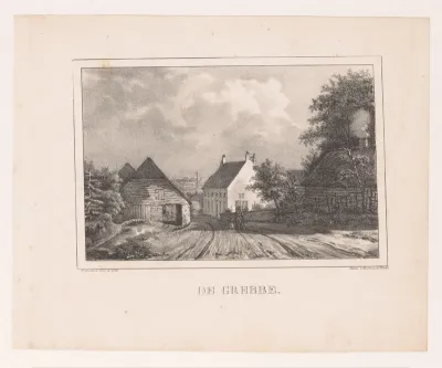 Man en kind op pad bij huizen