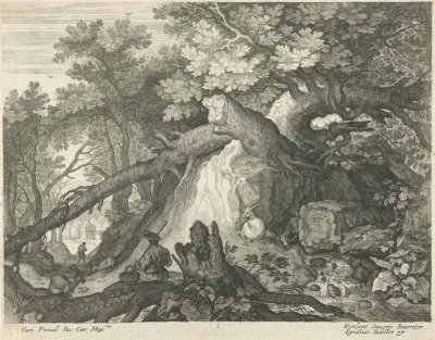Man en vier geiten bij een waterval