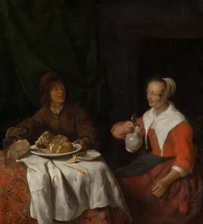 Man en vrouw aan de ontbijttafel
