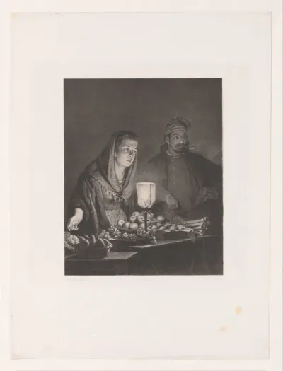 Man en vrouw bij fruitkraam