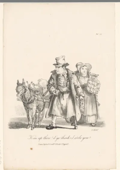 Man en vrouw bij paard met wagen