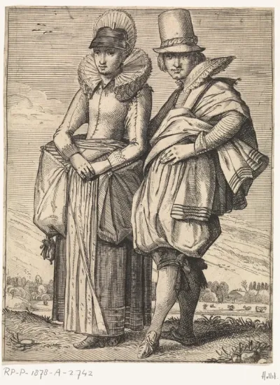 Man en vrouw gekleed volgens de mode van ca. 1625