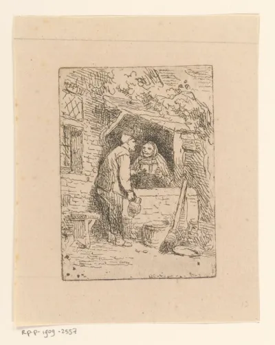 Man en vrouw in gesprek bij een huis
