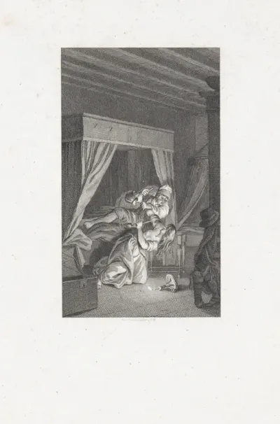 Man en vrouw in gevecht bij een bed