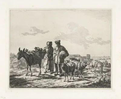 Man en vrouw met bepakte ezel