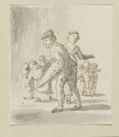 Man en vrouw met groep van zes kinderen