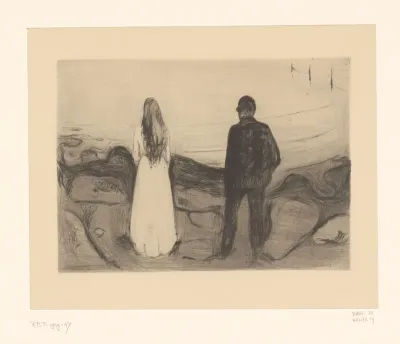 Man en vrouw staand aan de oever