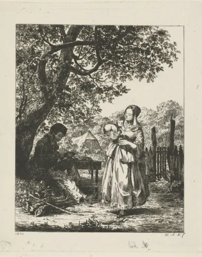 Man en vrouw voor een boerenhoeve