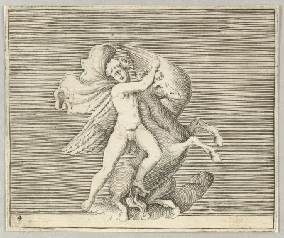 Man Grappling with Winged Horse, from "Ex Antiquis Cameorum et Gemmae Delineata/ Liber Secundus/et ab Enea Vico Parmen Incis"