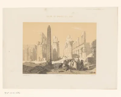 Man in een draagstoel bezoekt Egyptische ruïnes