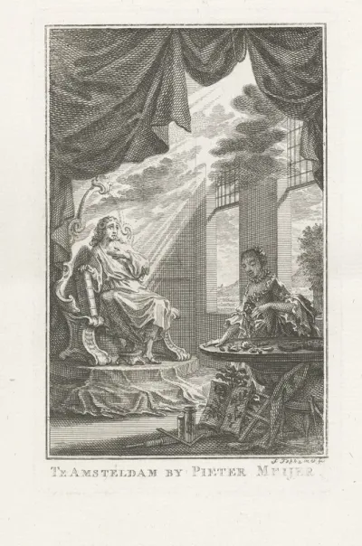 Man in een interieur beschenen door een hemels licht