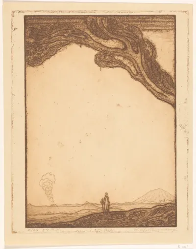 Man in een vulkanisch landschap op Bali