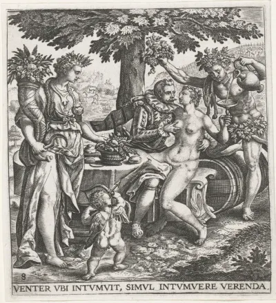 Man in gezelschap van Venus, Ceres en Bacchus