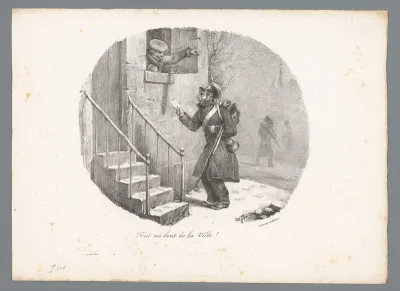 Man in het raamkozijn wijst Jean-Jean de weg