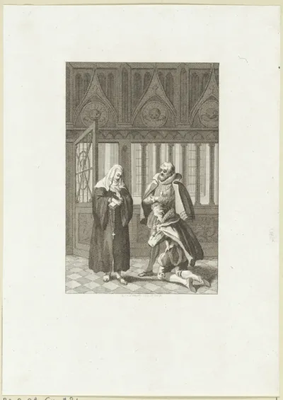 Man knielt voor een non in een kerk