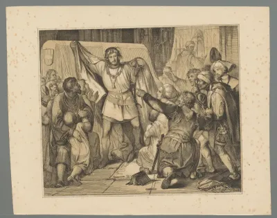 Man komt onder een doek vandaan in een kerk