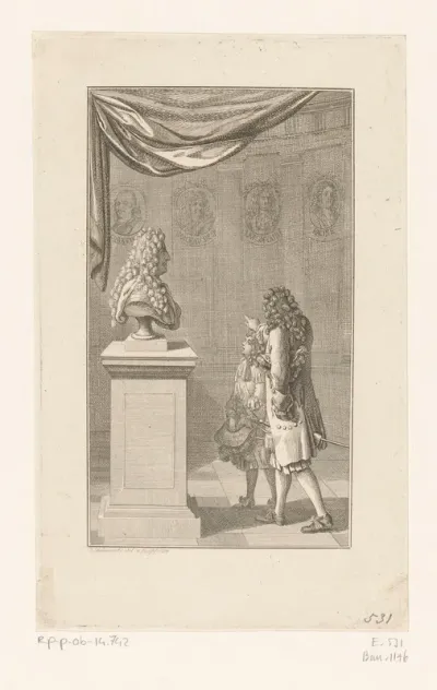 Man laat jongen het borstbeeld van Lodewijk XIV zien