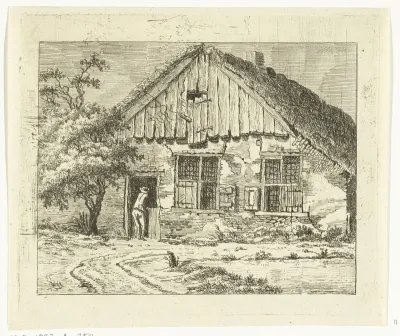 Man leunt op de onderdeur van een boerderij