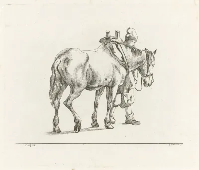 Man lopend naast een paard