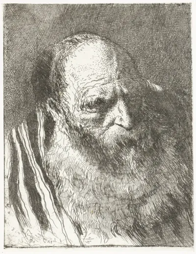 Man met baard in gestreepte mantel