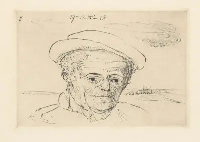Man met baret in landschap