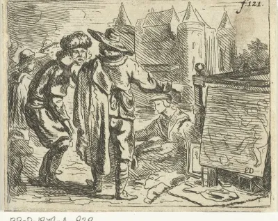 Man met bontmuts wordt aan zijn oor getrokken