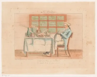 Man met dikke buik aan een gedekte tafel