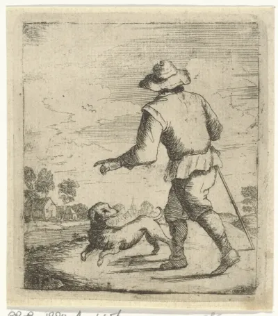 Man met een hond op weg