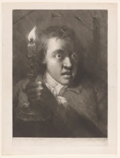 Man met een kaars en geschrokken uitdrukking, mogelijk Thomas Frye