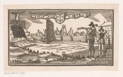 Man met een kruisboog richtend op een doel van een schietbaan