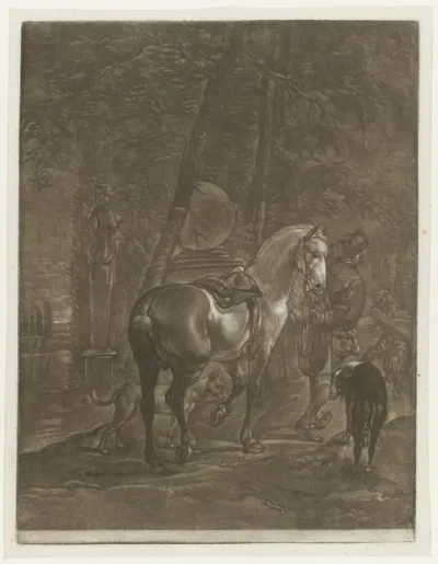 Man met een paard en honden