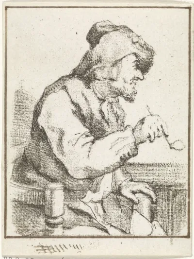 Man met een pijp, zittend aan tafel