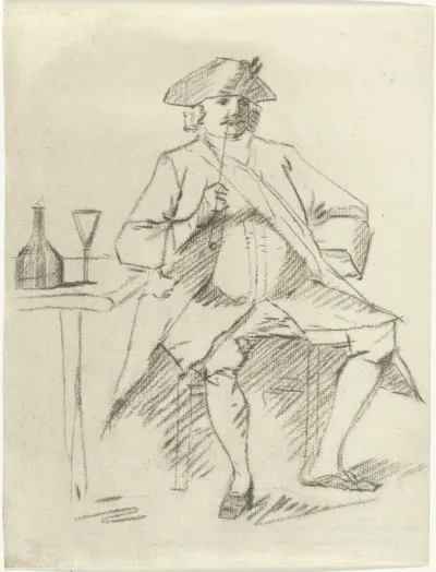 Man met een pijp zittend bij een tafel