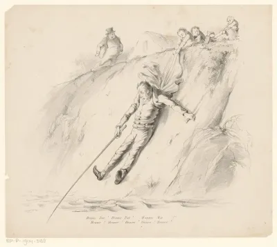 Man met hengel glijdt van helling