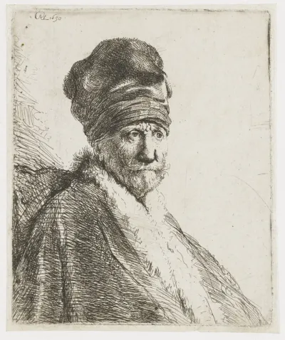 Man met hoge muts: buste, driekwart naar rechts; de vader van Rembrandt (?)