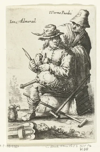 Man met houten been en een oude vrouw