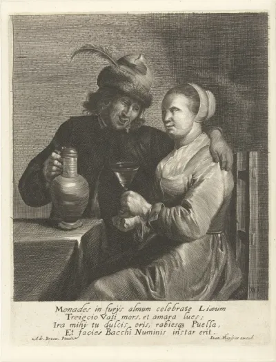 Man met kan en vrouw met glas