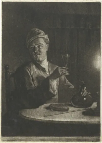 Man met opgeheven glas
