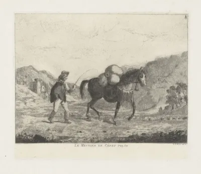 Man met paard in heuvellandschap