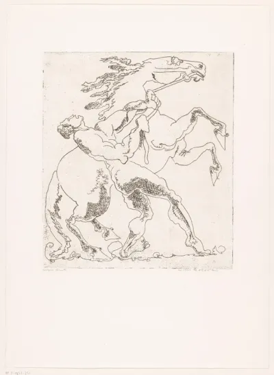 Man met steigerend paard