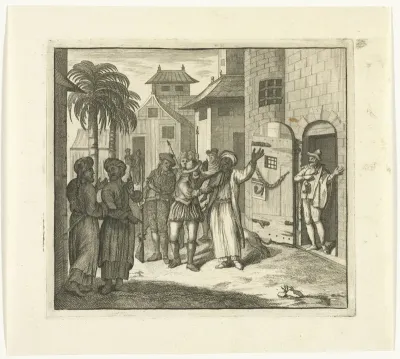 Man met tulband op het hoofd wordt de gevangenis binnengebracht