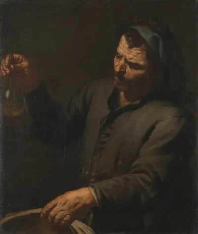 Man met urinaal in de hand