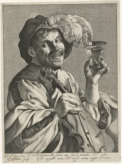 Man met viool en roemer