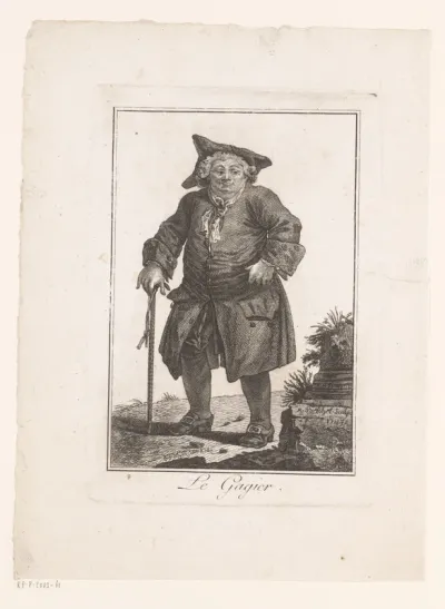 Man met wandelstok in een landschap