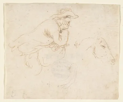 Man on Horseback seen in Profile View Facing Right.