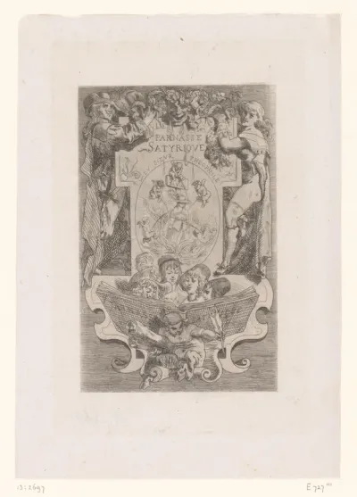 Man op een brandstapel waarop vier putti urineren