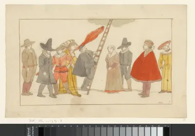 Man op een smalle schuine ladder naar de hemel