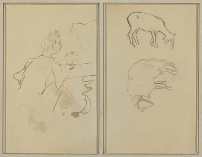 Man Playing Piano; Two Sheep [verso]