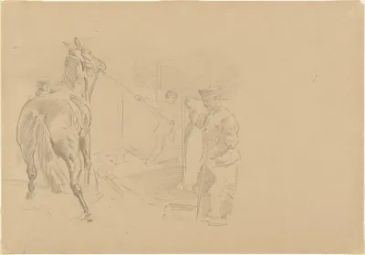Man Pulling a Horse into a Stall